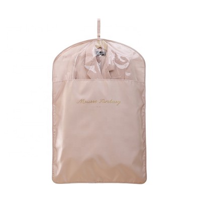 Customized LOGO Satin Drill Material Suit Cover Dust-proof Clothing Bag With PVC windows zip-lock Cloth Cover