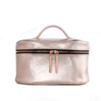 New design rose gold metallic makeup case metallic effect PU leather glitter cosmetic case